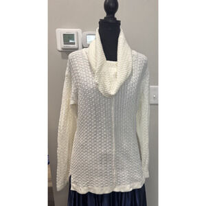 KC Khakis & Co. Ivory Cowl Neck Sweater Tunic Cozy Cotton Women's Size Large